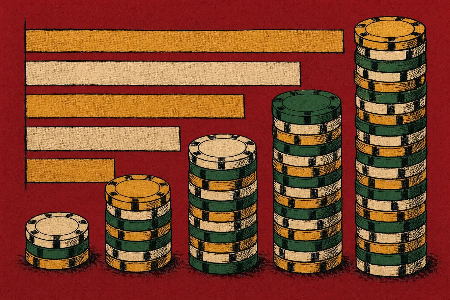 A poker tournament blind structure displayed on a tablet next to chip stacks